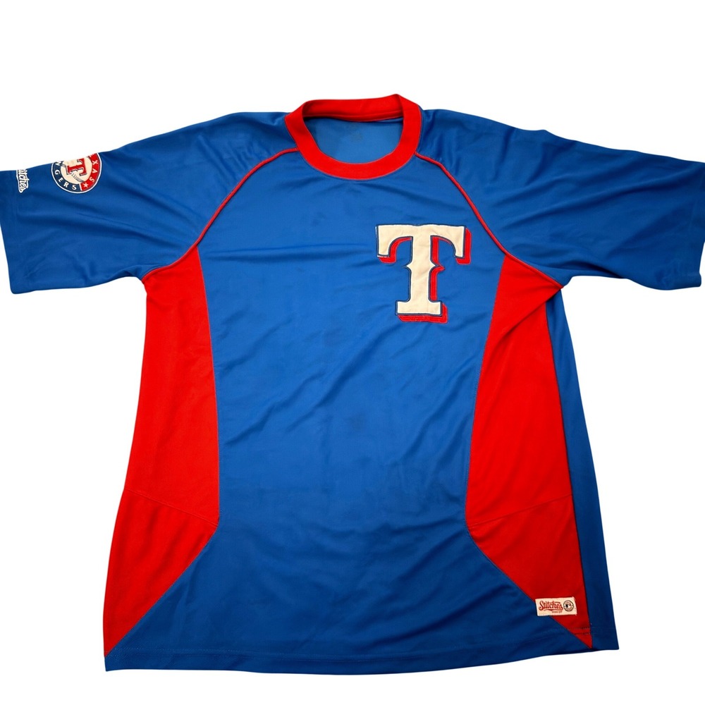 Stitches Texas Rangers MLB Baseball Jersey Blue Red Embroidered Logo Mens XL